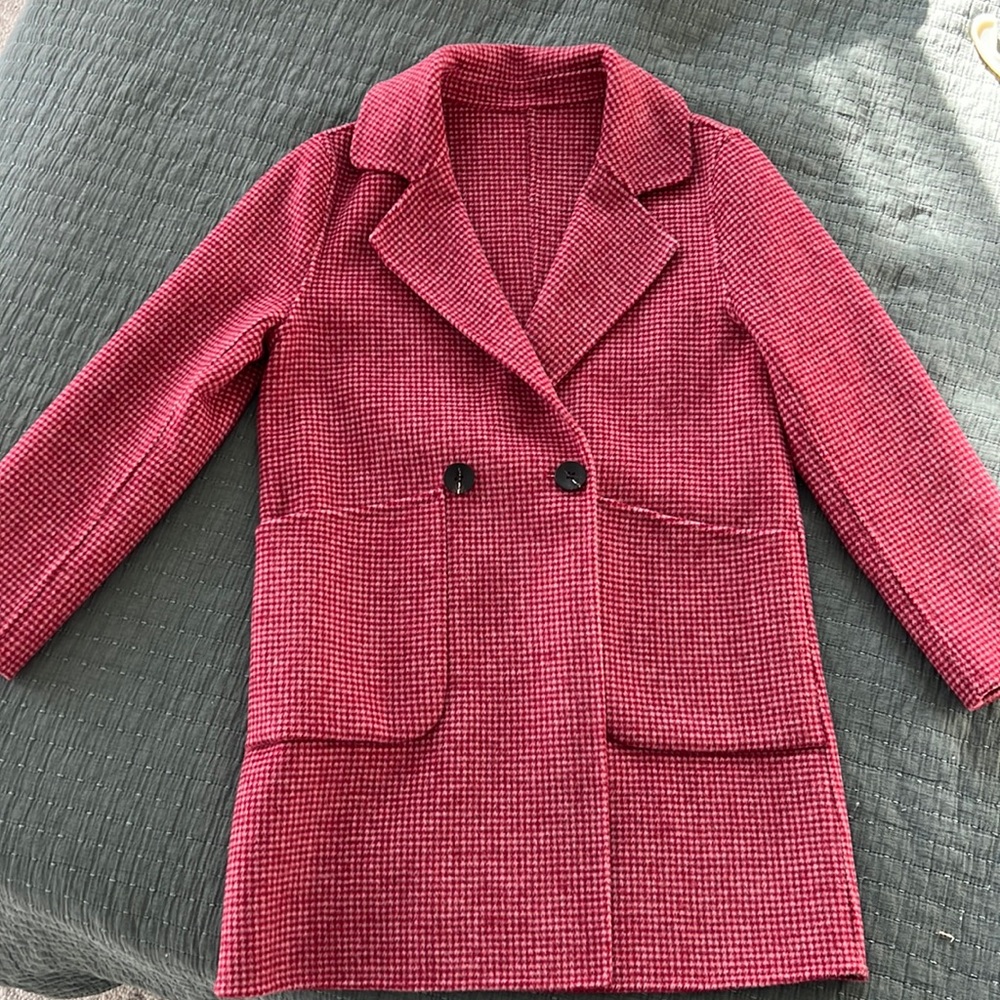 100% wool houndstooth pink coat